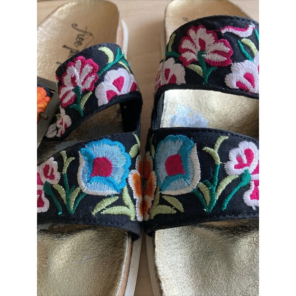 Free People Embroidered Gold Slides Sandals Women’s 39 8 - Picture 14 of 16